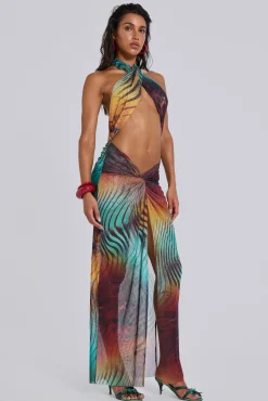 Fashion Jaded London Akila Knotted Halter Maxi Dress