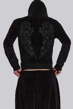 Best Sale Jaded London Angel Black Velour Zip Hoodie