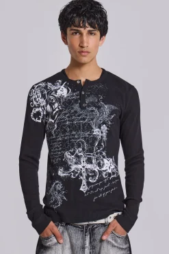 Flash Sale Jaded London Anointed Black Waffle Henley T-Shirt
