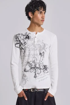 Store Jaded London Anointed White Waffle Henley T-Shirt