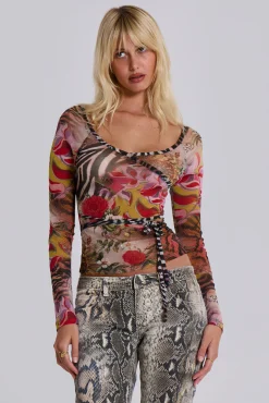 Hot Jaded London Ascari Vintage Mesh Wrap Top