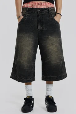 Cheap Jaded London Axle Black Crease Wash Denim Jorts
