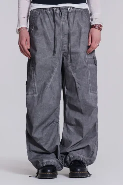 Fashion Jaded London Black Oil Wash Parachute Pants