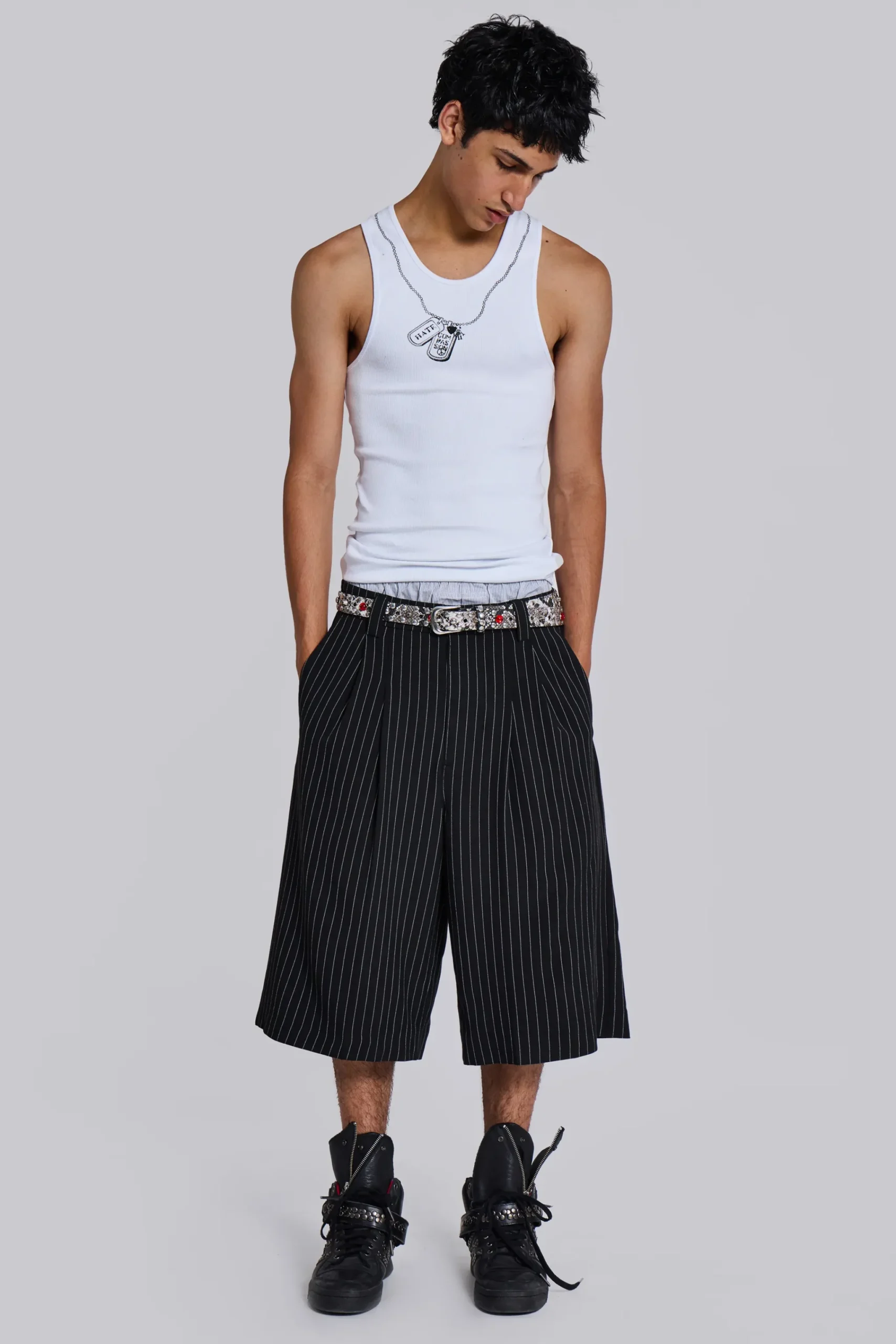 Fashion Jaded London Black Pinstripe Goliath Shorts