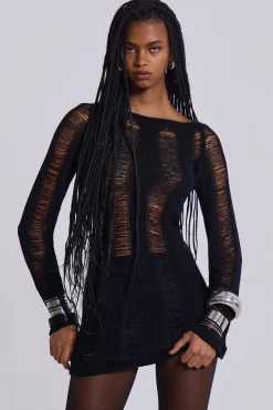 Store Jaded London Black Umbra Shredded Mini Dress