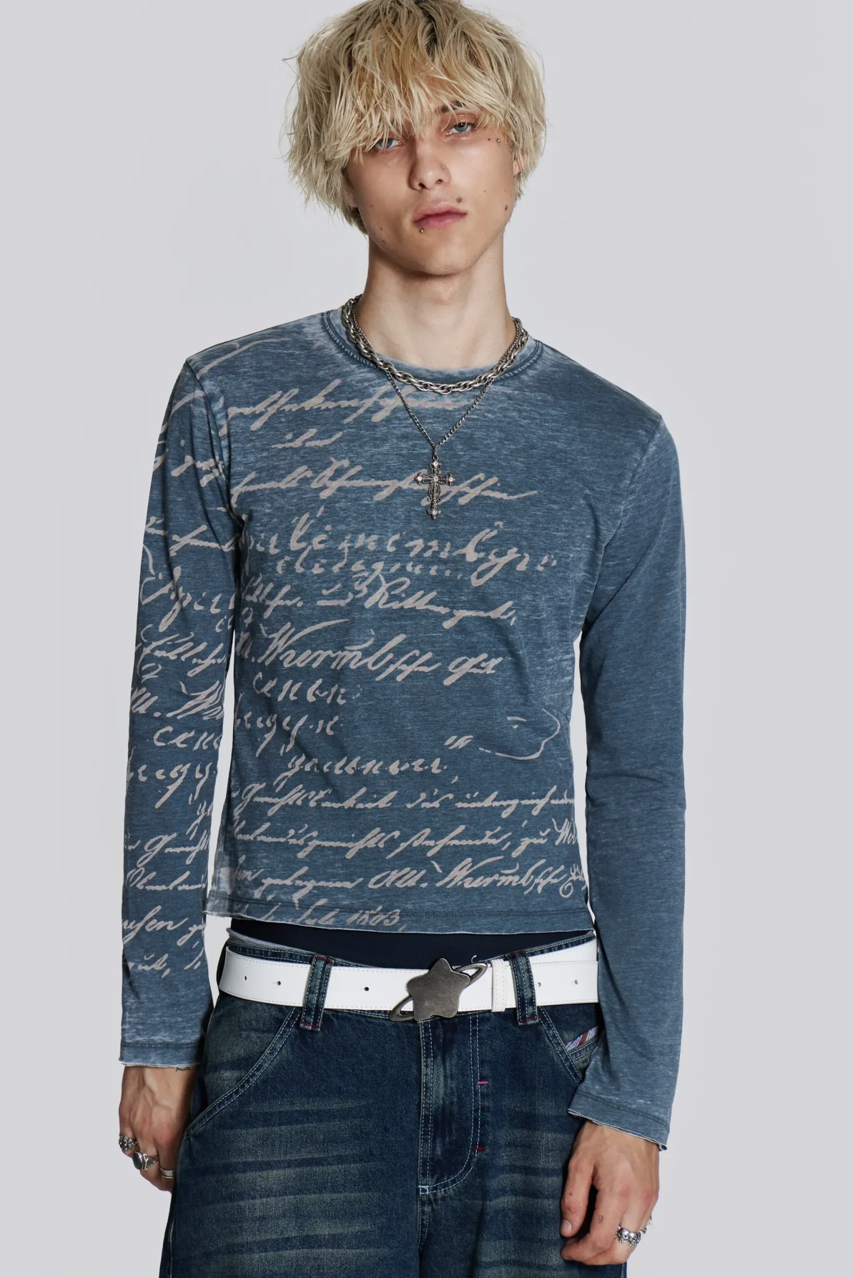 New Jaded London Burnout Handwritten Long Sleeve Tee