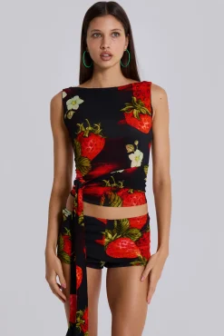 Shop Jaded London Camarosa Strawberry Wrap Top
