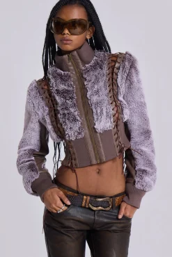 New Jaded London Carlotta Faux Fur Lace Up Jacket