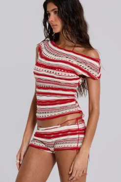 Clearance Jaded London Cata Asymmetric Ruffle Knit Top