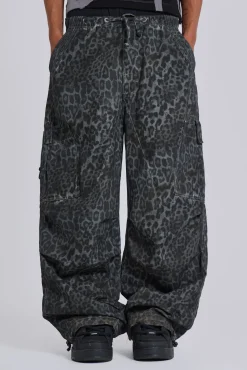 Outlet Jaded London Charcoal Leopard Parachute Pants