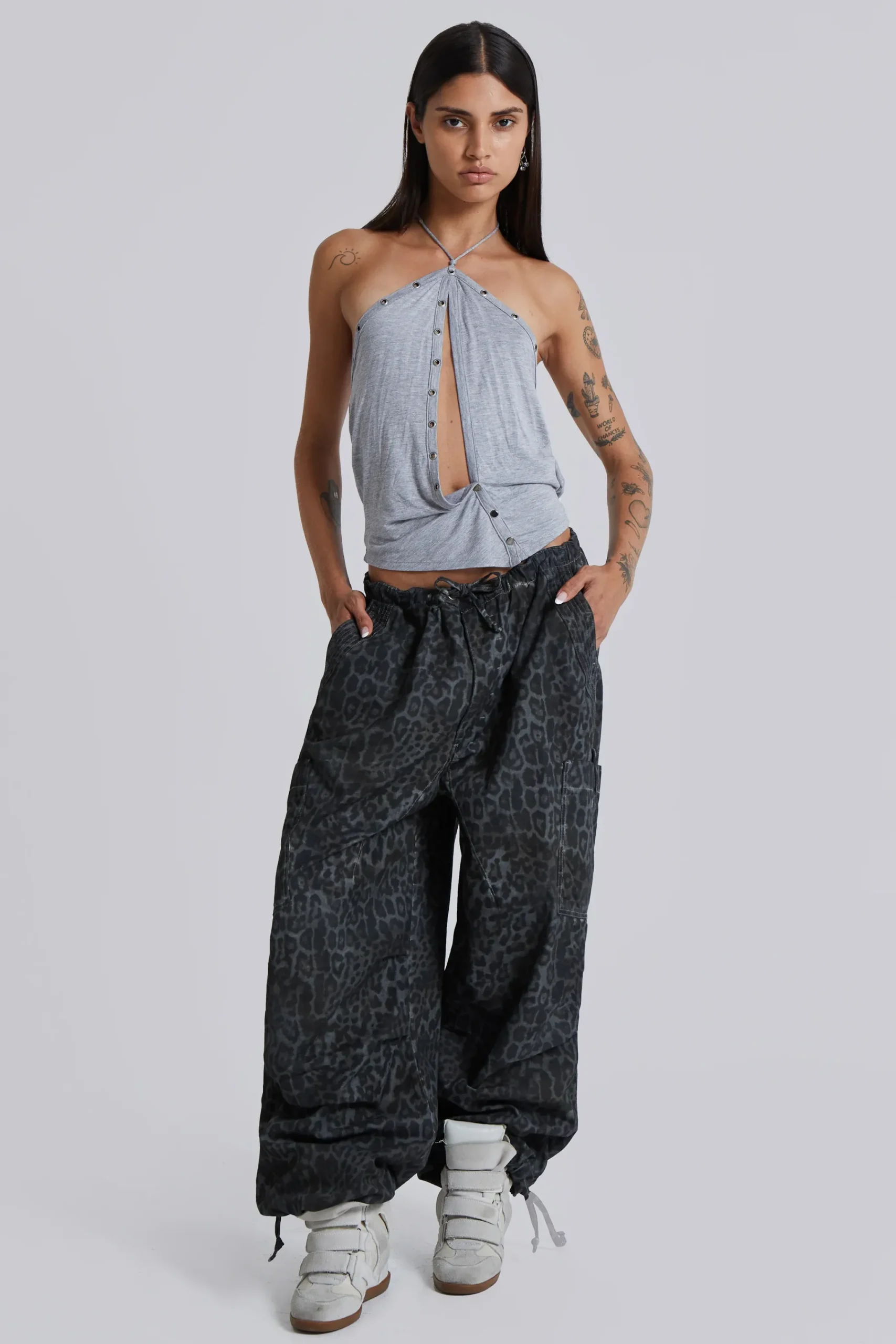 Hot Jaded London Charcoal Leopard Parachute Pants