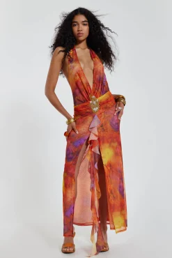 Outlet Jaded London Cindy Plunge Maxi Dress In Orange