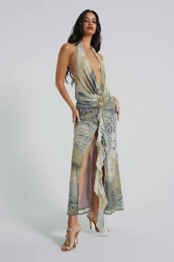 Fashion Jaded London Cindy Plunge Maxi Dress In Green