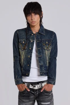 Store Jaded London Creased Wash Stud Denim Jacket