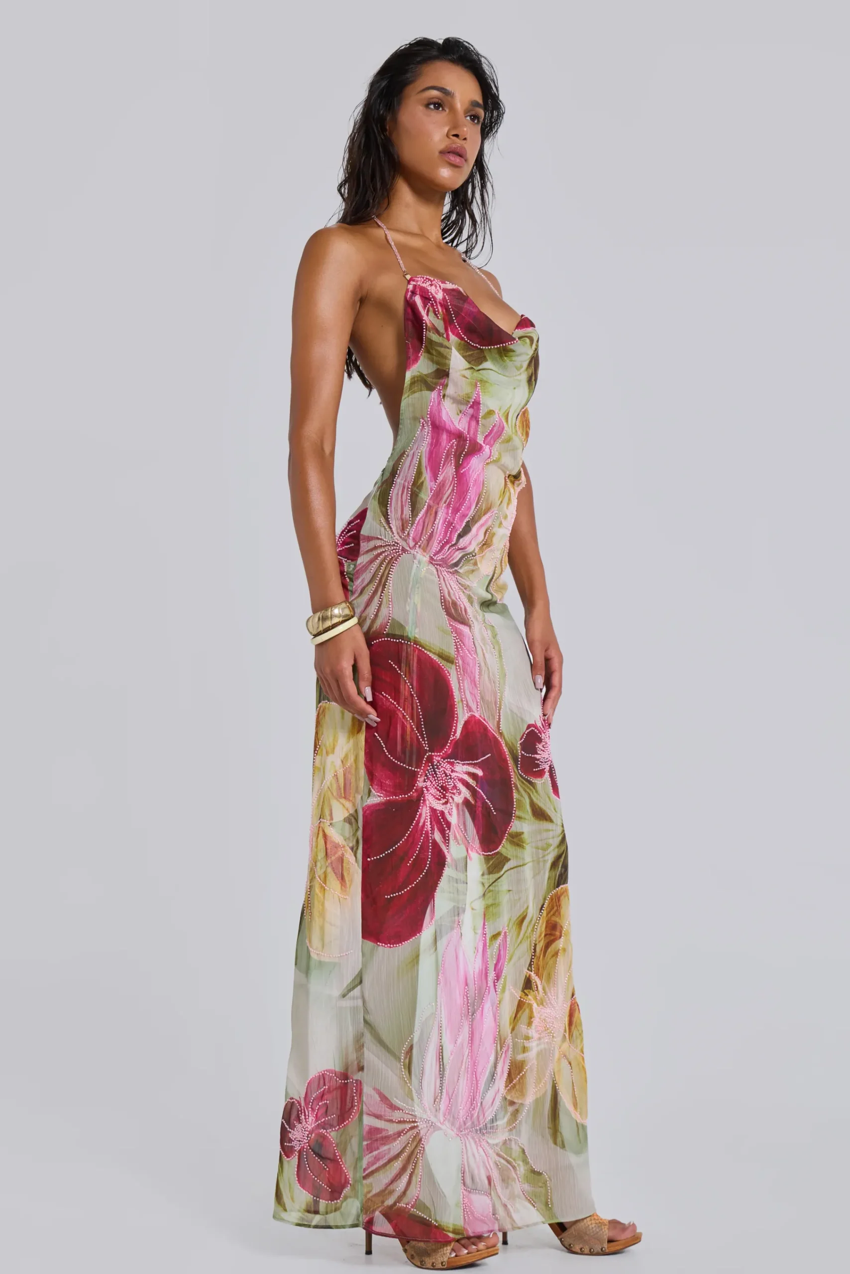 Best Jaded London Dahlia Hand-Beaded Backless Chiffon Maxi Dress