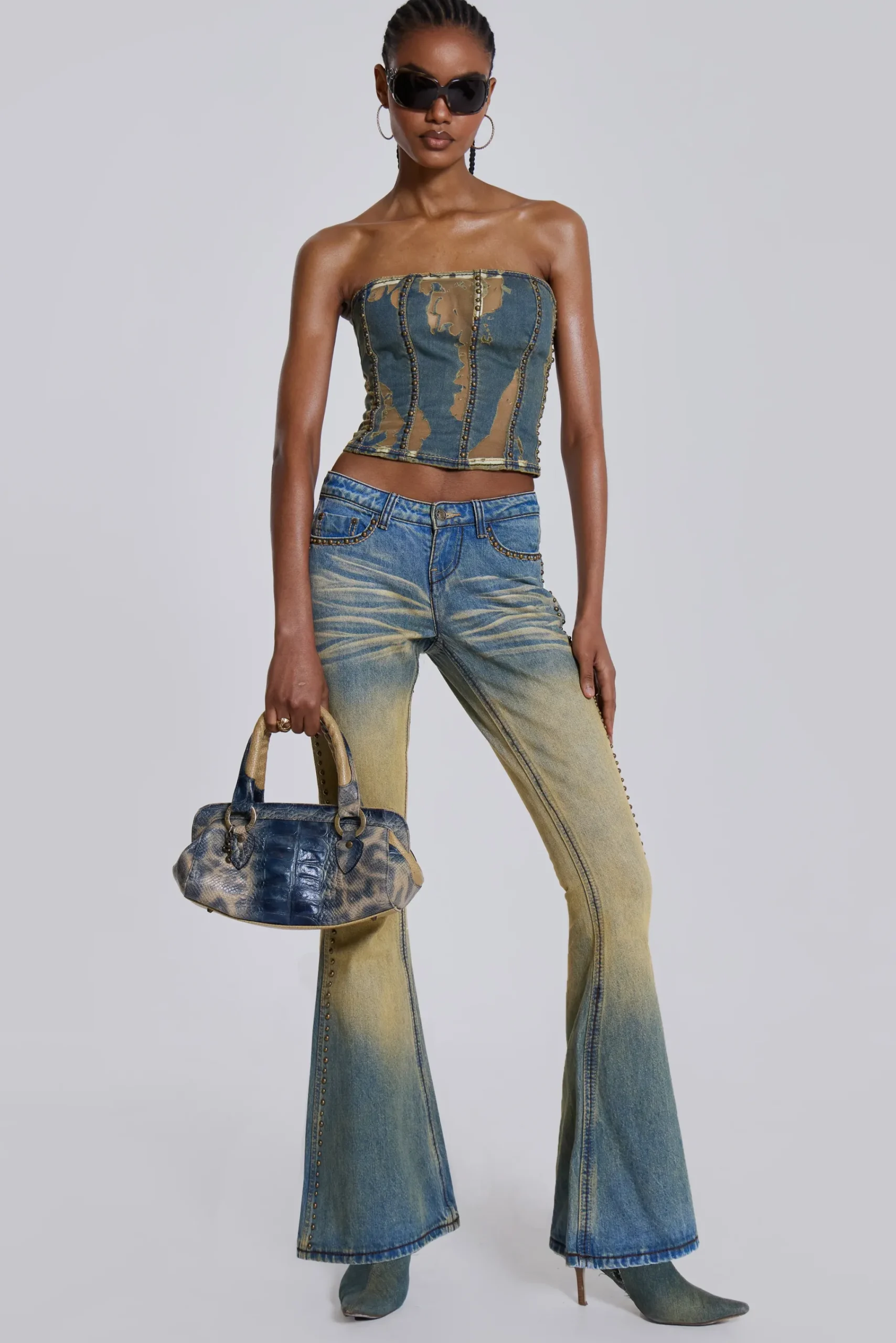 Sale Jaded London Demure Studded Flared Jeans