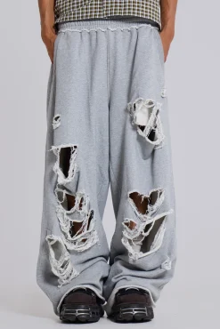 Fashion Jaded London Distressed Grey Marl Baggy Monster Joggers