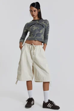 Discount Jaded London Ecru Parachute Cargo Shorts