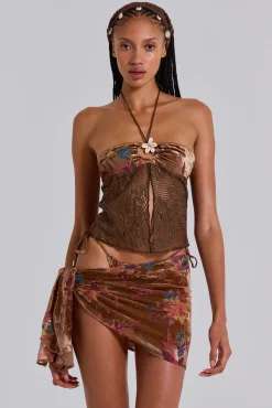 New Jaded London Eliana Devore Crochet Bandeau Top in Cedar