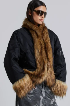 Hot Jaded London Evren Faux Fur Bomber Jacket in Black