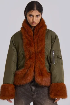 Online Jaded London Evren Faux Fur Bomber Jacket in Khaki