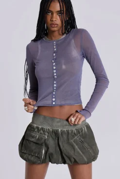 Online Jaded London Fiala Pearl Button Mesh Top