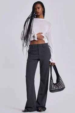 Cheap Jaded London Grey Pinstripe Stacked Bootcut Suit Pants