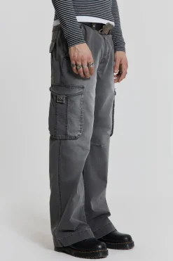 Clearance Jaded London Grey Slub Denim Cargos
