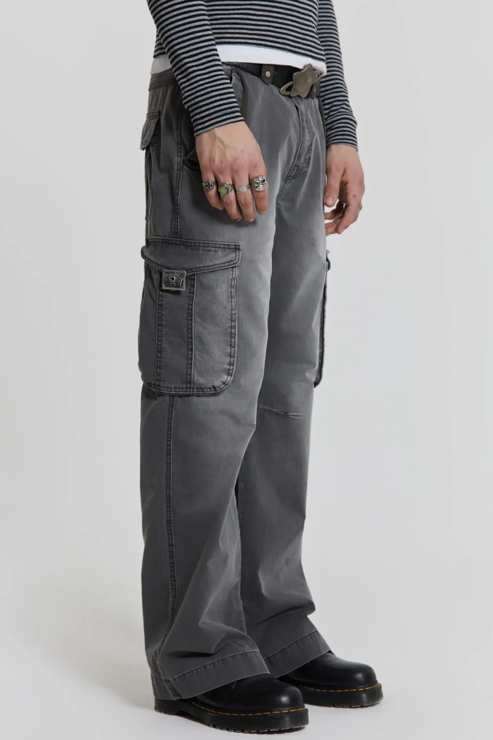 Clearance Jaded London Grey Slub Denim Cargos