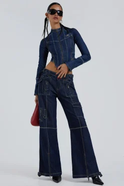 Store Jaded London Hudson Indigo Denim Wash Cargo Jeans