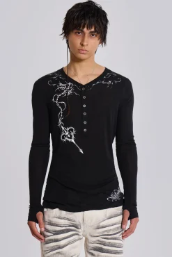 Cheap Jaded London Ines Black Henley Top