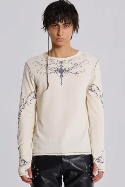 Shop Jaded London Ines Waffle White Long Sleeve Top