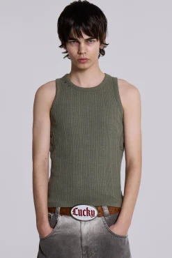 Cheap Jaded London Khaki Hardware Rib Vest