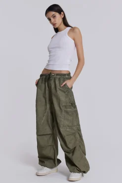 Sale Jaded London Khaki Oil Wash Parachute Pants