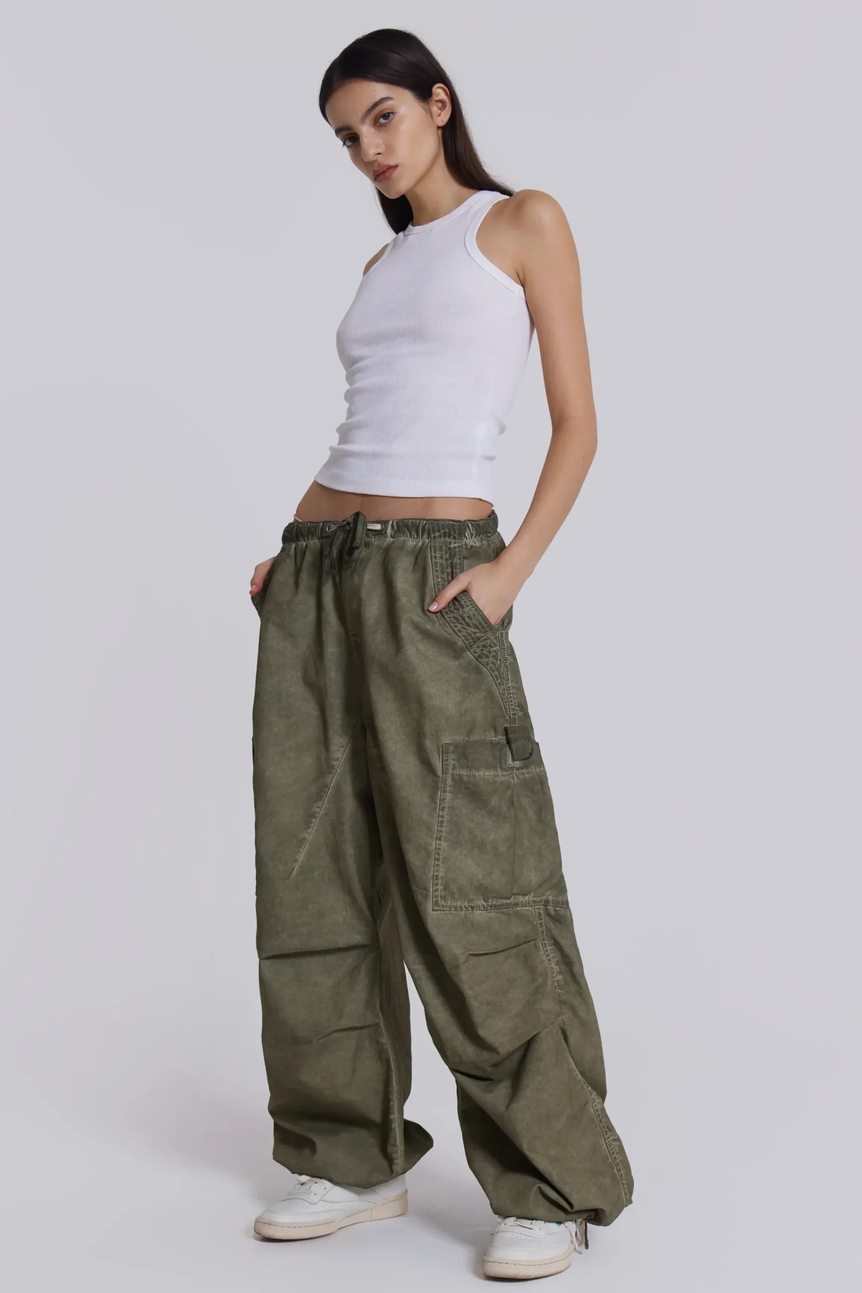 Sale Jaded London Khaki Oil Wash Parachute Pants