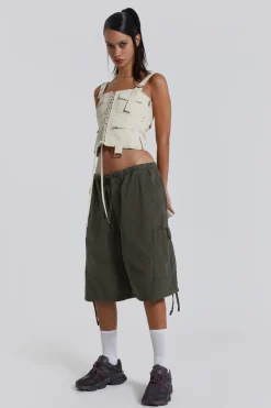 Hot Jaded London Khaki Parachute Cargo Shorts