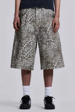 Cheap Jaded London Leopard Fade Colossus Jorts