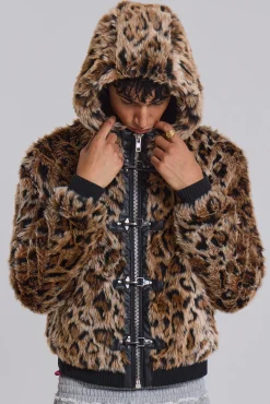 Clearance Jaded London Leopard Faux Fur Hooded Mendoza Jacket