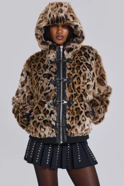 Discount Jaded London Leopard Faux Fur Hooded Mendoza Jacket