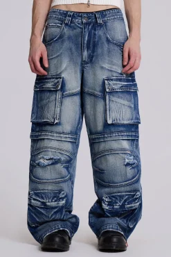 Clearance Jaded London Light Wash Apex Denim Cargos