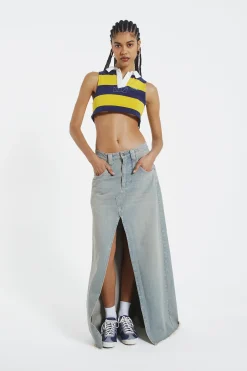 Hot Jaded London Light Wash Denim Colossus Maxi Skirt