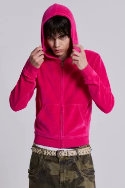 Sale Jaded London Low Life Hot Pink Velour Hoodie