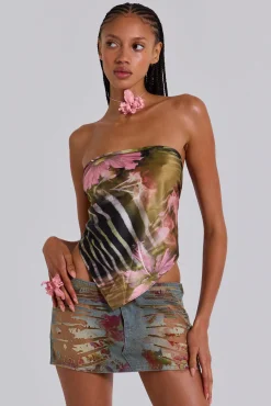 Discount Jaded London Lucid Burnout Denim Floral Micro Mini Skirt