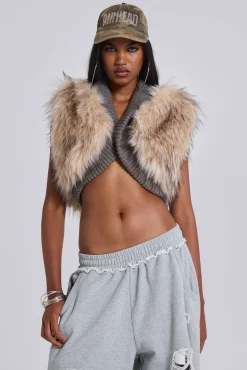 Cheap Jaded London Meka Faux Fur Knit Shrug