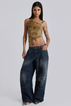 Outlet Jaded London Mid Blue Crash Biker Colossus Jeans