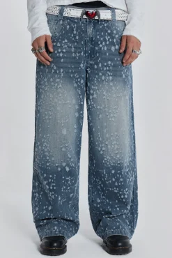 Best Sale Jaded London Mid Blue Shredded Colossus Jeans