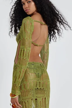 Discount Jaded London Moss Green Metallic Umbra Maxi Dress