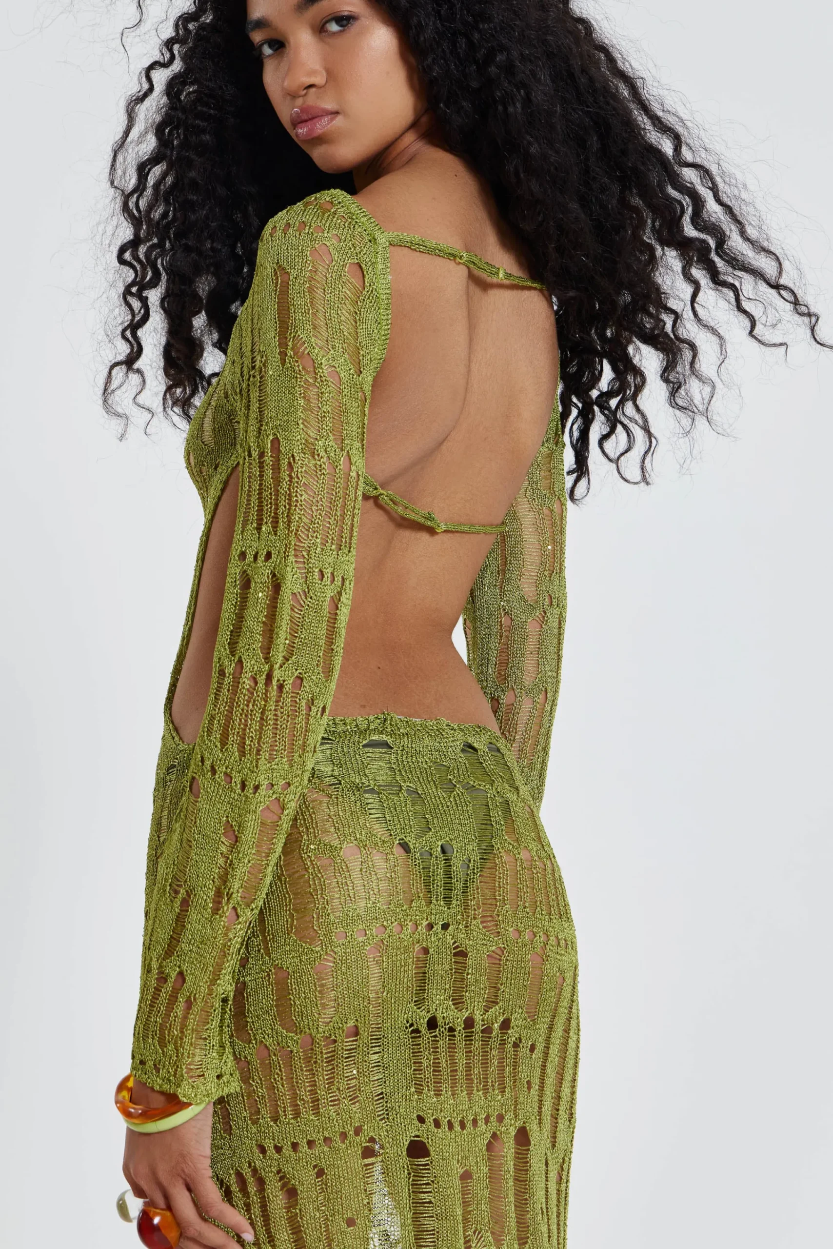 Discount Jaded London Moss Green Metallic Umbra Maxi Dress