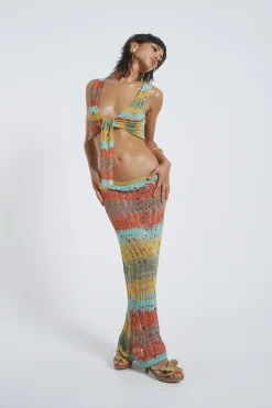 Clearance Jaded London Odette Striped Laddered Knit Maxi Skirt