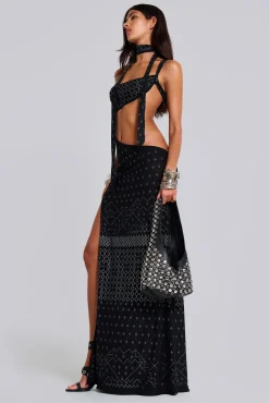 Clearance Jaded London Opaline Asymmetric Stud Maxi Dress